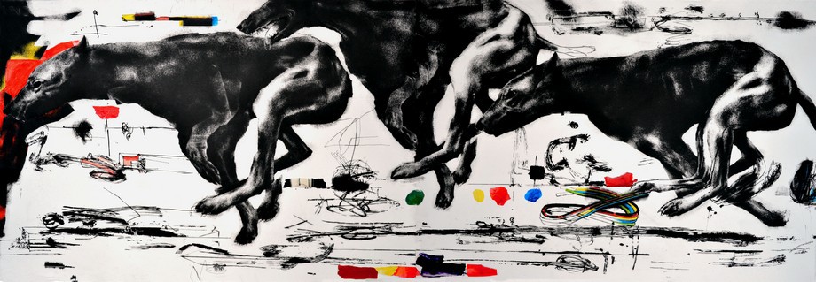 Vladimir's Dogs | drypoint, mezzotint, corundum | 70×200 cm | 2013